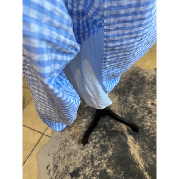 J. Marie Vintage Blue White Gingham Smocked Tiered Ruffle Maxi Dress S Cottage - Picture 9 of 10